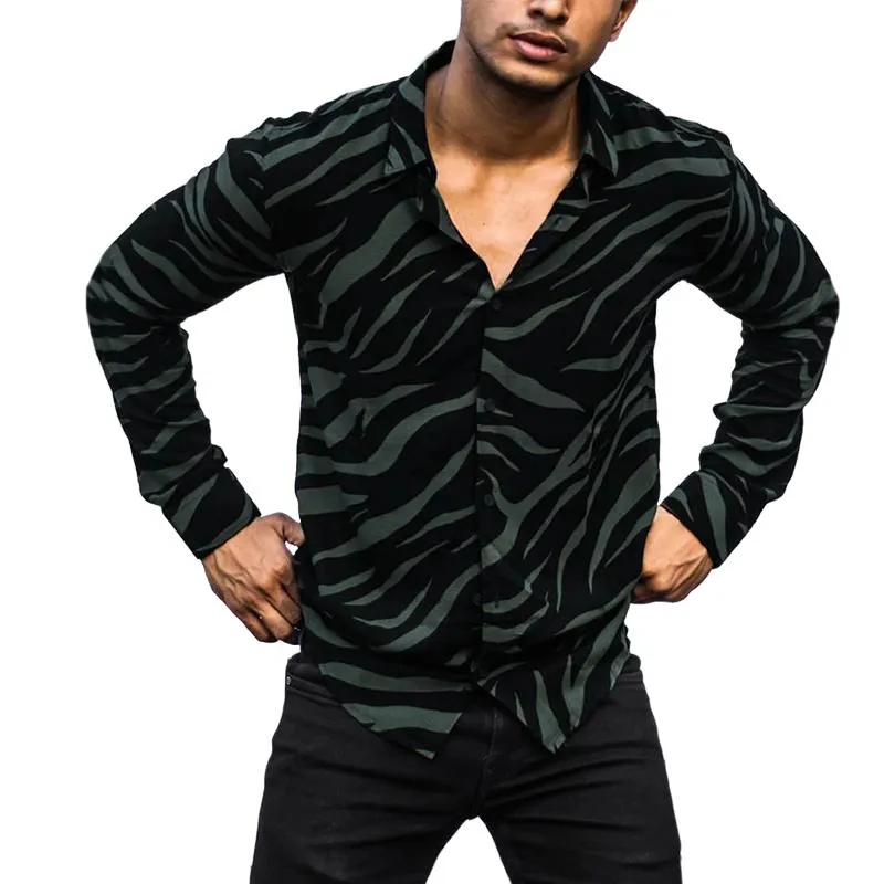 Men's Casual Zebra Print Colorblock Long Sleeve Shirt 83195443TO sold by Manly