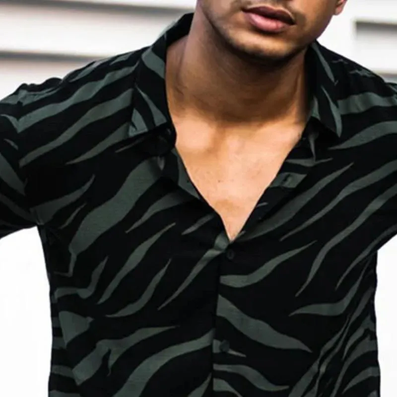 Men's Casual Zebra Print Colorblock Long Sleeve Shirt 83195443TO sold by Manly product image thumbnail 3
