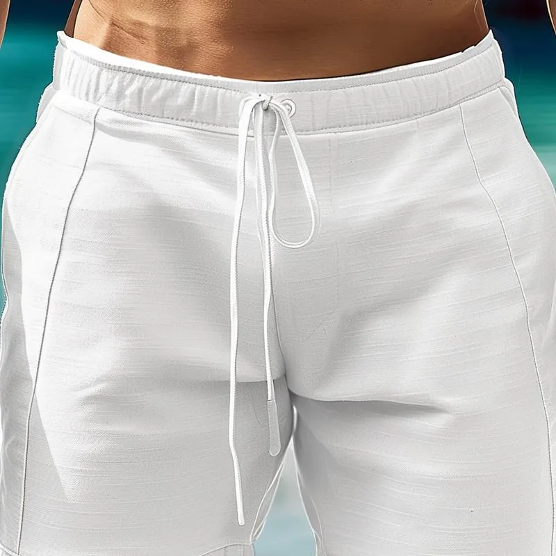 Men's Solid Cotton And Linen Elastic Waist Casual Shorts 78138331Z sold by Manly product image thumbnail 3