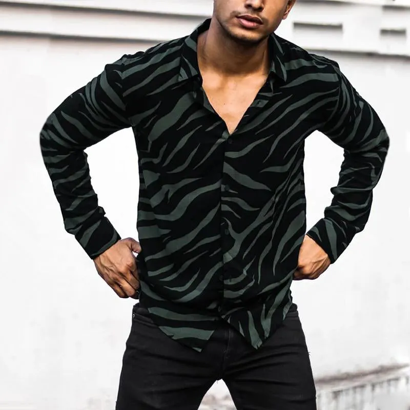 Men's Casual Zebra Print Colorblock Long Sleeve Shirt 83195443TO sold by Manly product image thumbnail 2