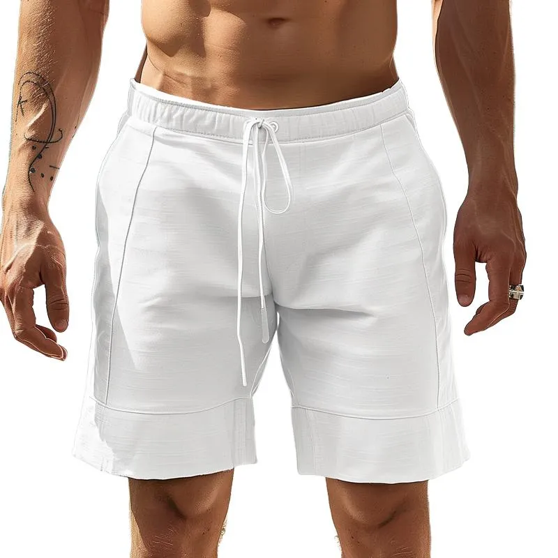 Men's Solid Cotton And Linen Elastic Waist Casual Shorts 78138331Z sold by Manly