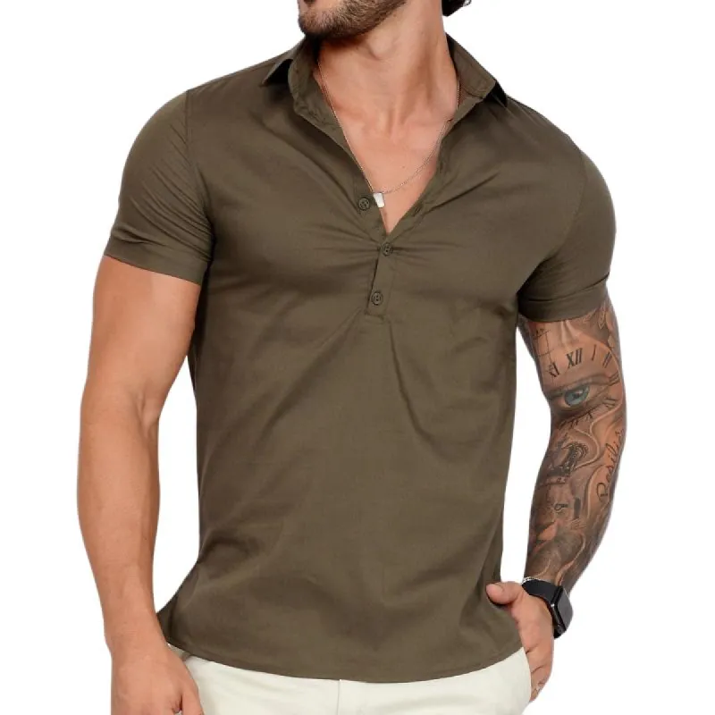 Men's Casual Retro Lapel Short Sleeve Shirt 77185908TO sold by Manly