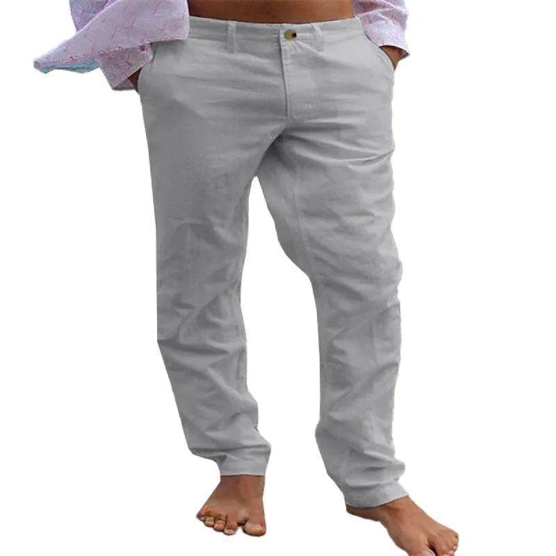 Men's Casual Solid Color Cotton Linen Straight Loose Pants 33310018M sold by Manly