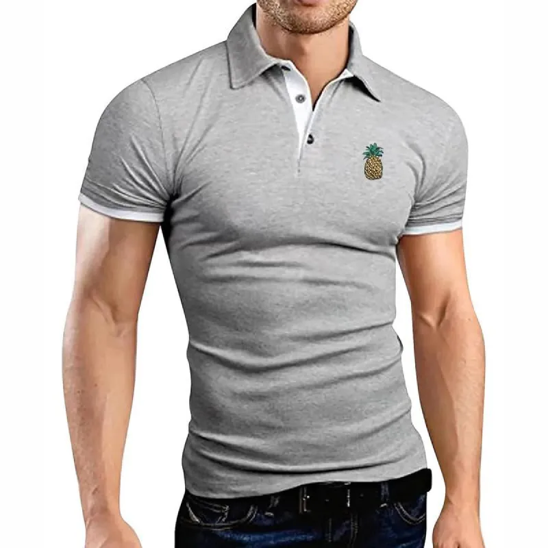 Men's Color Block Printed Lapel Short Sleeve T-Shirt 87377357X sold by Manly