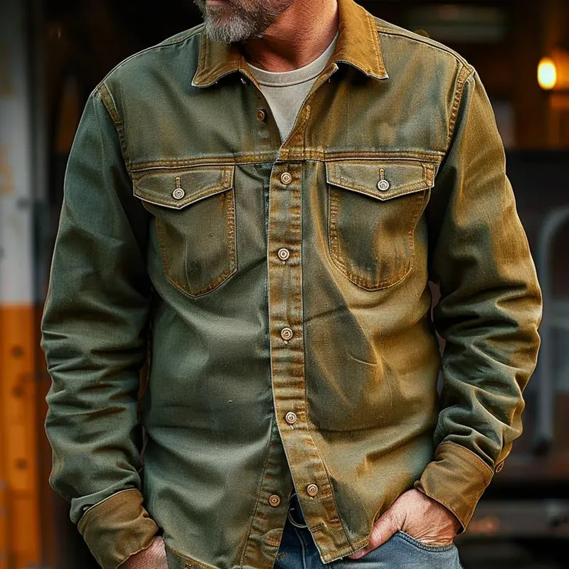 Men's Vintage Colorblock Lapel Breast Pocket Single Breasted Cargo Jacket 08367053Z sold by Manly product image thumbnail 2