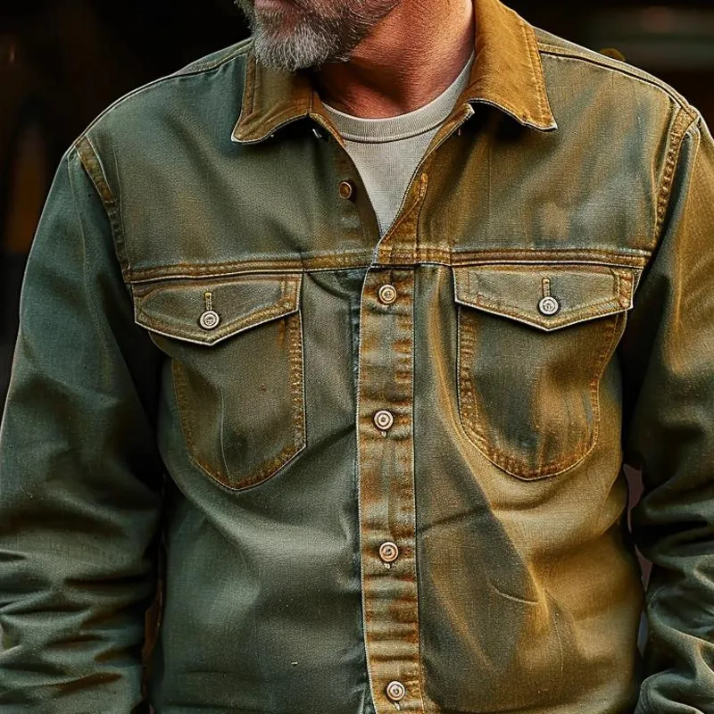 Men's Vintage Colorblock Lapel Breast Pocket Single Breasted Cargo Jacket 08367053Z sold by Manly product image thumbnail 3