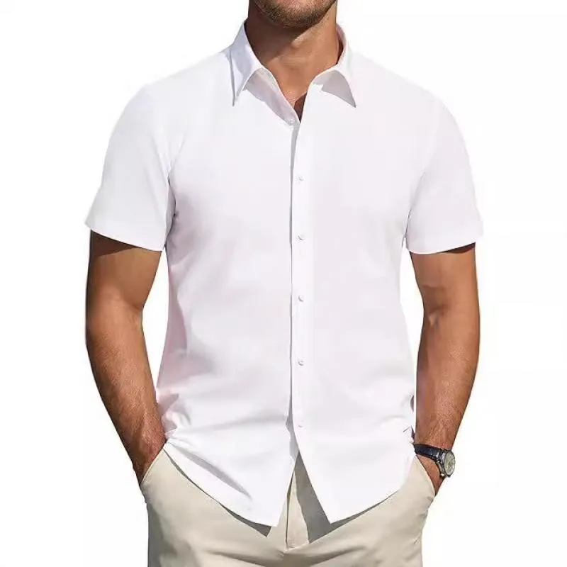 Men's Solid Lapel Short Sleeve Casual Shirt 15288526Z sold by Manly product image thumbnail 2