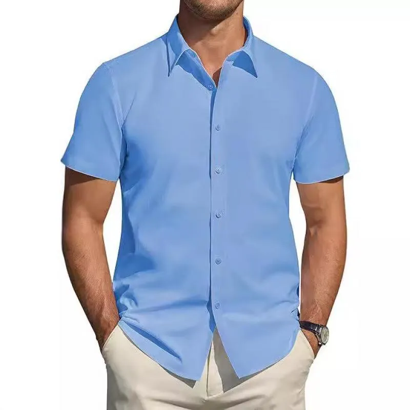 Men's Solid Lapel Short Sleeve Casual Shirt 15288526Z sold by Manly product image thumbnail 4
