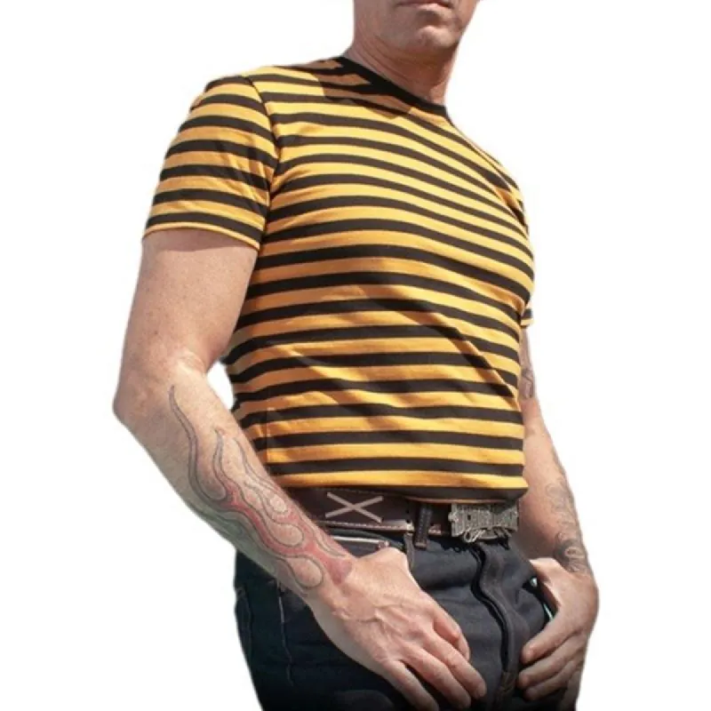 Men's Casual Contrast Color Striped Round Neck Short Sleeve T-Shirt 43365127M sold by Manly