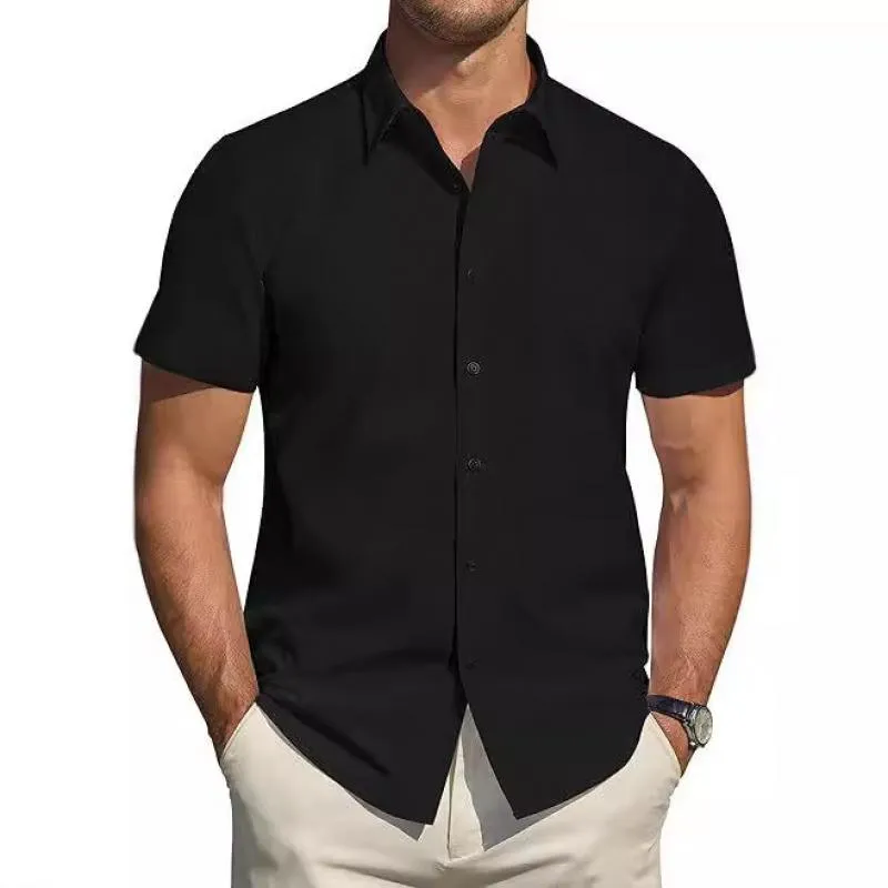Men's Solid Lapel Short Sleeve Casual Shirt 15288526Z sold by Manly product image thumbnail 3