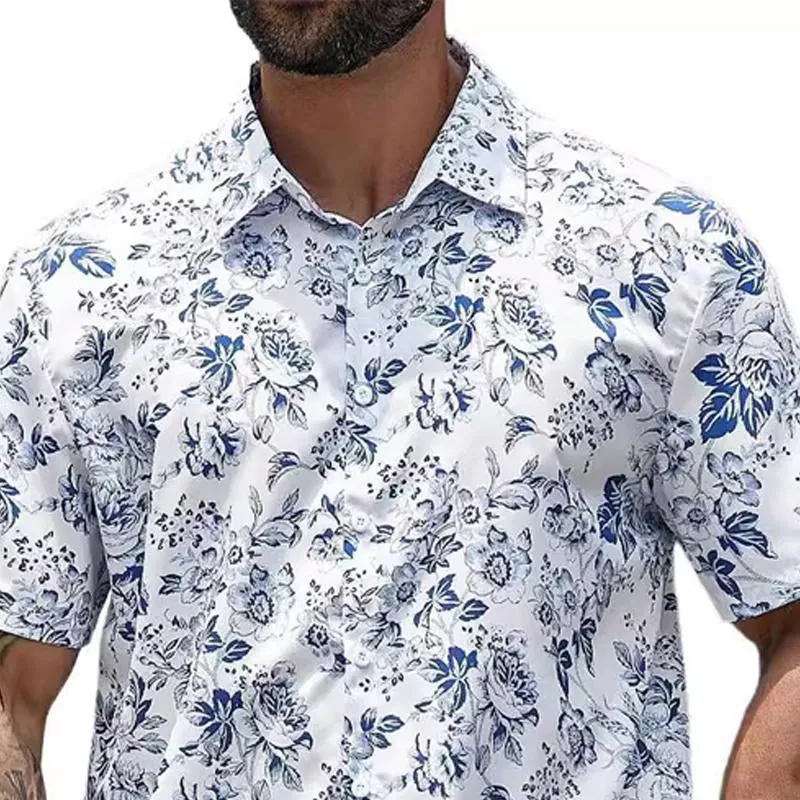Men's Hawaiian Print Lapel Beach Short Sleeve Shirt 49847308X sold by Manly product image thumbnail 2