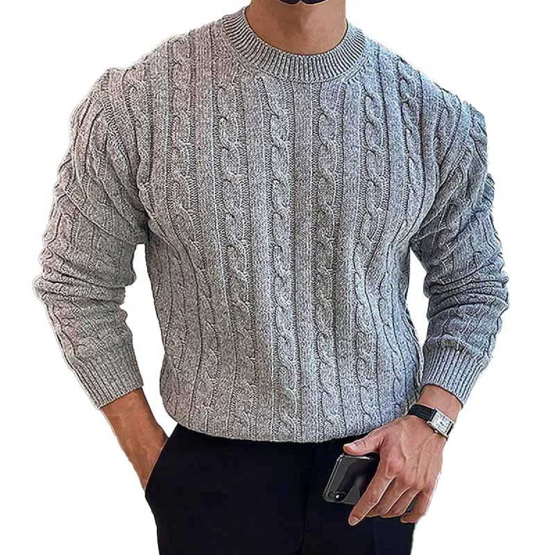 Men's Casual Solid Color Cable Crew Neck Sweater 65974021Y sold by Manly