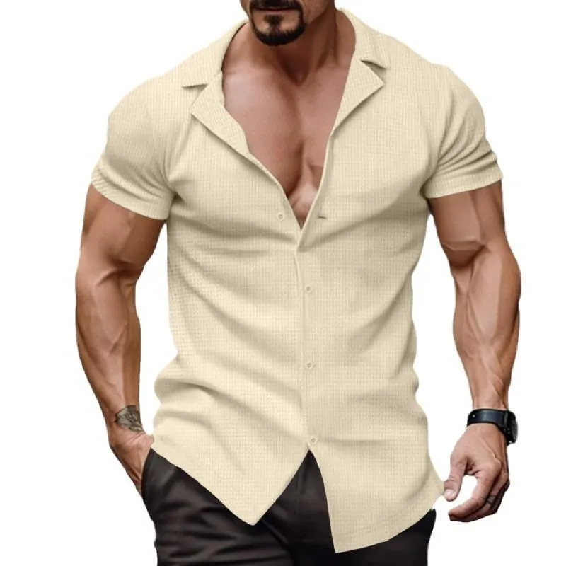 Men's Casual Solid Color Loose Short Sleeve Shirt 48389729M sold by Manly