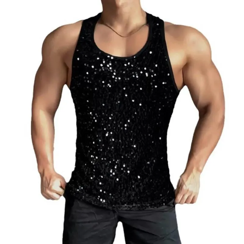 Men's Fashion Sexy Sequined U Neck Tank Top 49503643M sold by Manly