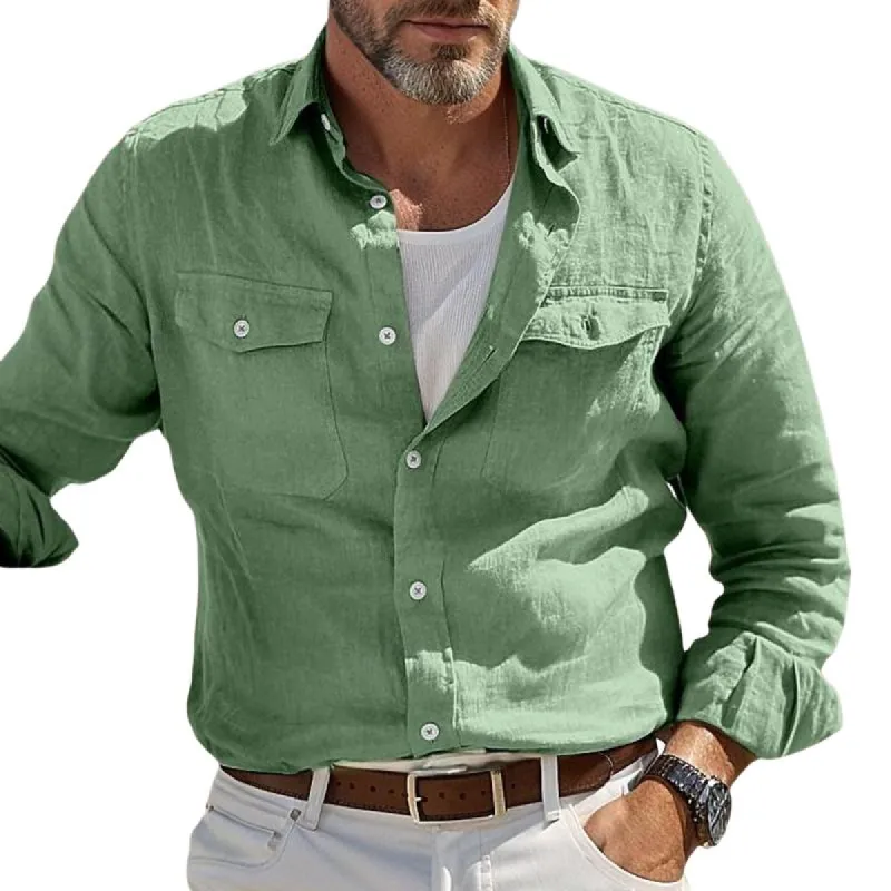 Men's Cotton And Linen Cargo Long-Sleeved Shirt 65605205Y sold by Manly