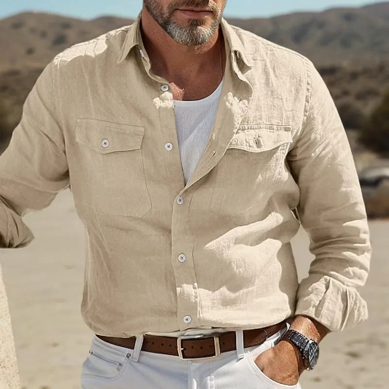 Men's Cotton And Linen Cargo Long-Sleeved Shirt 65605205Y sold by Manly product image thumbnail 3