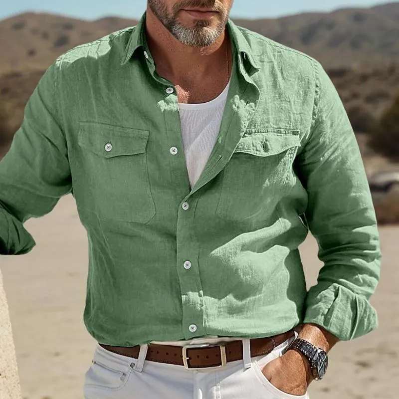 Men's Cotton And Linen Cargo Long-Sleeved Shirt 65605205Y sold by Manly product image thumbnail 2