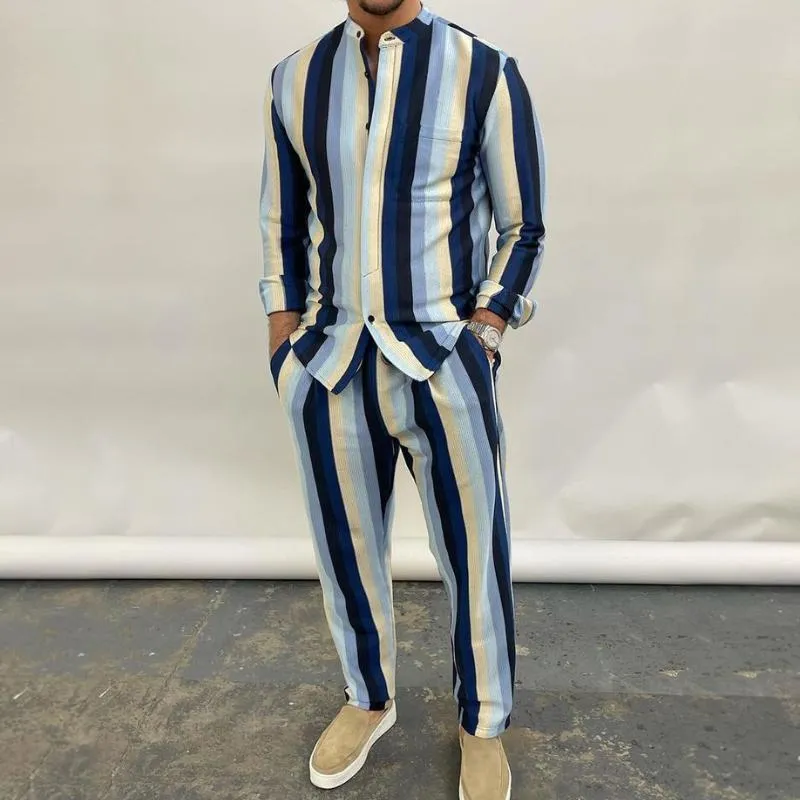 Men's Retro Casual Striped Long-sleeved Two-piece Set 19037243TO sold by Manly product image thumbnail 2