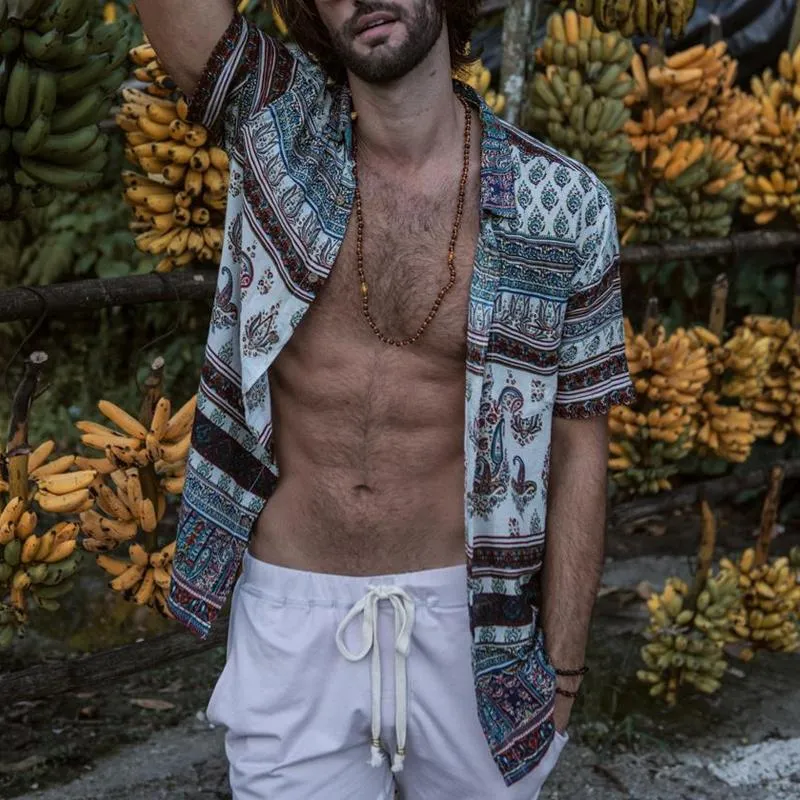 Men's Ethnic Print Lapel Short Sleeve Loose Hawaiian Beach Shirt 57813284Z sold by Manly product image thumbnail 3