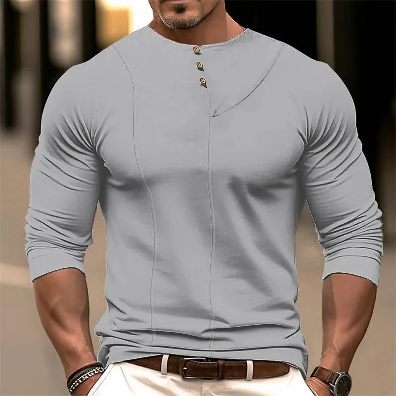 Men's Casual Solid Color Decorative Button Round Neck T-Shirt 67151045Y sold by Manly product image thumbnail 2