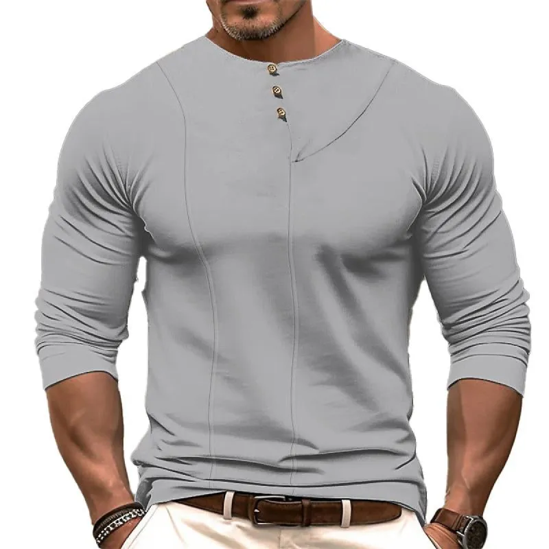 Men's Casual Solid Color Decorative Button Round Neck T-Shirt 67151045Y sold by Manly