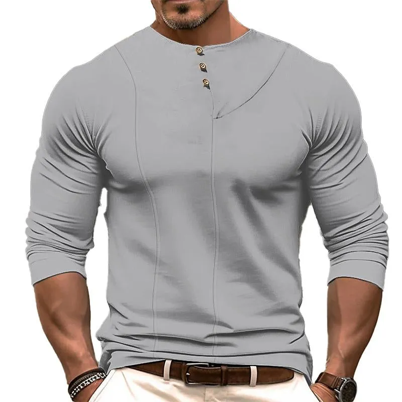 Men's Casual Solid Color Decorative Button Round Neck T-Shirt 67151045Y sold by Manly