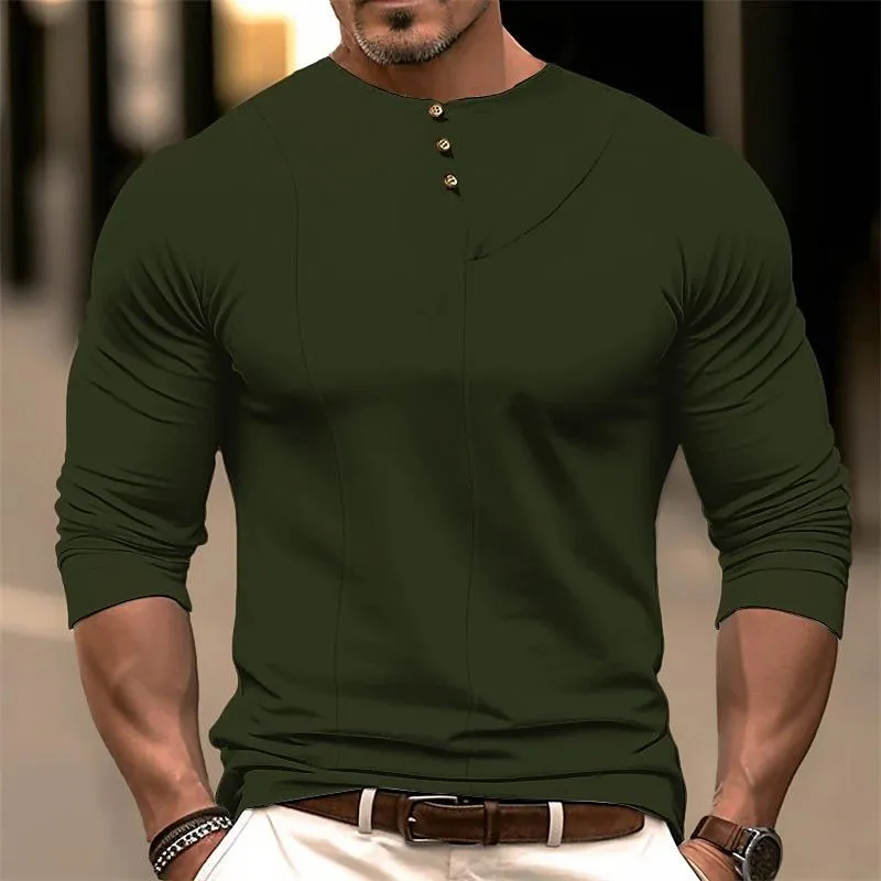 Men's Casual Solid Color Decorative Button Round Neck T-Shirt 67151045Y sold by Manly product image thumbnail 4