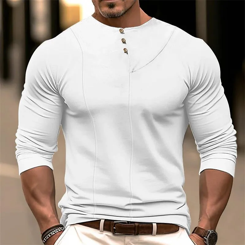 Men's Casual Solid Color Decorative Button Round Neck T-Shirt 67151045Y sold by Manly product image thumbnail 3