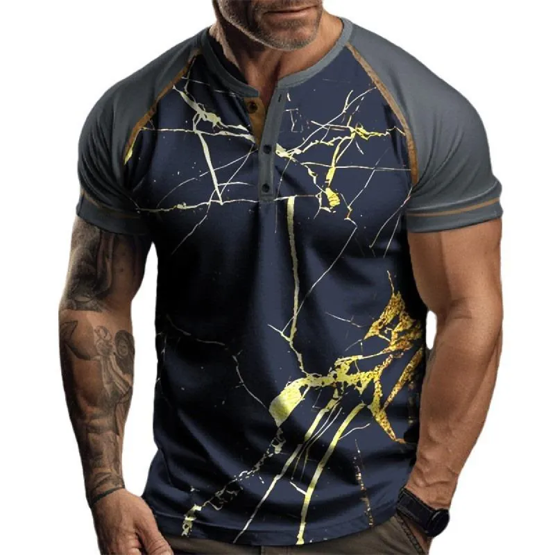 Men's Colorblock Print Loose Short Sleeve Henley T-Shirt 70738420X sold by Manly