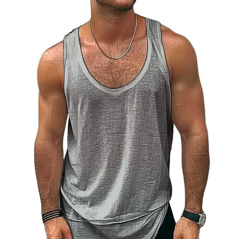Men's Casual Cotton Linen Breathable U-neck Slim Fit Tank Top 79123904M sold by Manly product image thumbnail 5
