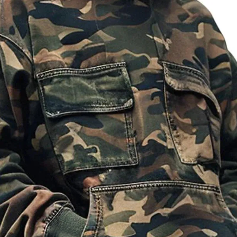 Men's Vintage Camouflage Printed Cotton Blend Flap Pocket Long-Sleeved Hoodie 44391826M sold by Manly product image thumbnail 3
