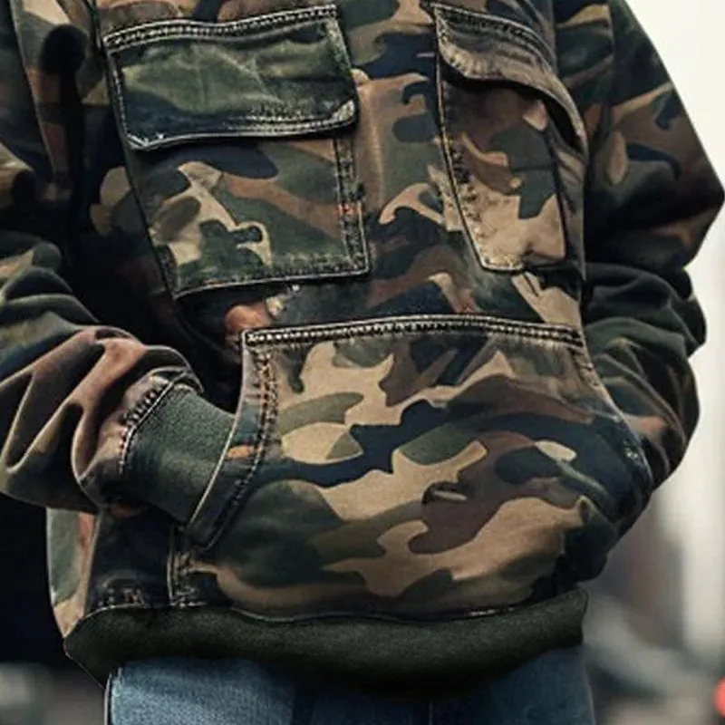 Men's Vintage Camouflage Printed Cotton Blend Flap Pocket Long-Sleeved Hoodie 44391826M sold by Manly product image thumbnail 4