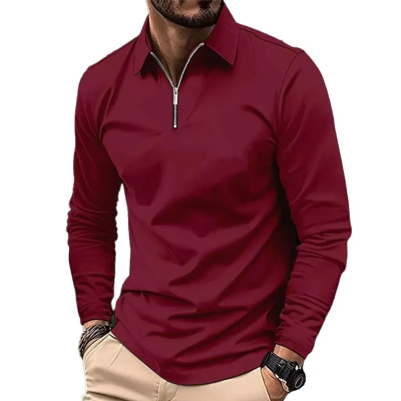 Men's Casual Solid Color Zipper Long Sleeve POLO Shirt 68016263Y sold by Manly