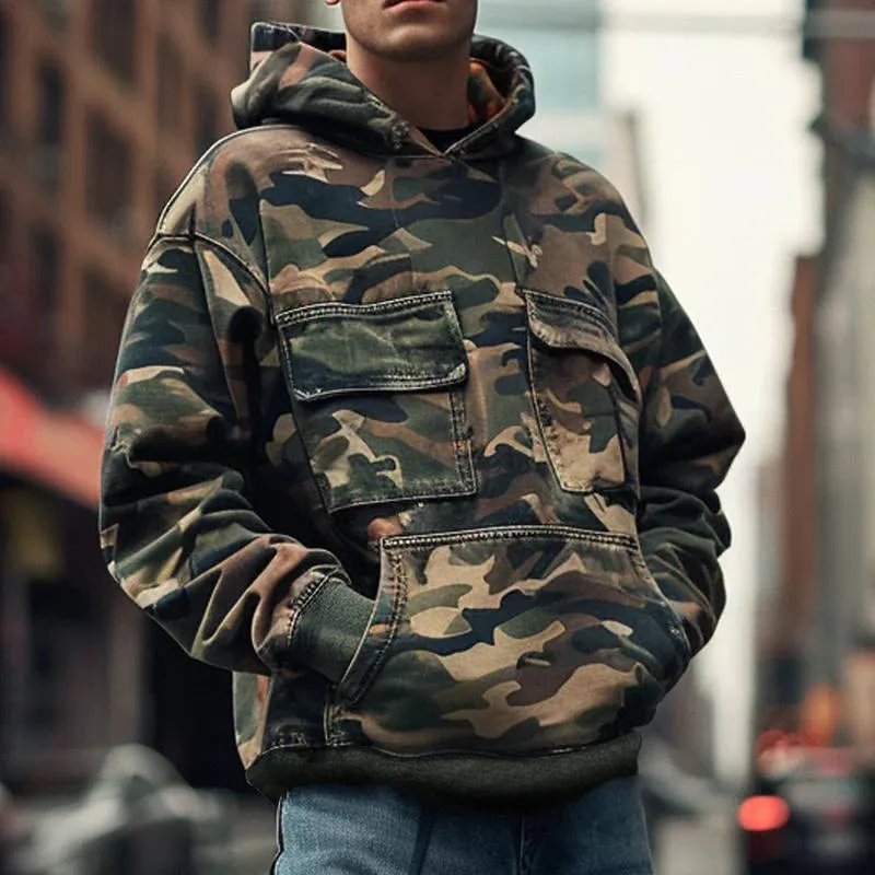 Men's Vintage Camouflage Printed Cotton Blend Flap Pocket Long-Sleeved Hoodie 44391826M sold by Manly product image thumbnail 2