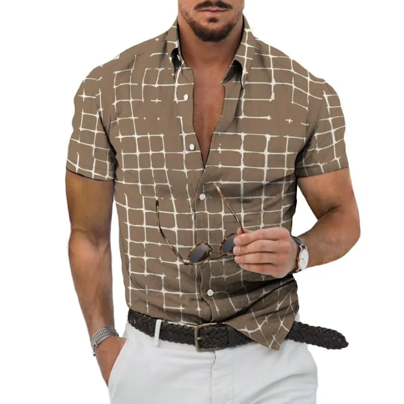 Men's Retro Casual Simple Geometric Short Sleeve Shirt 09179198TO sold by Manly