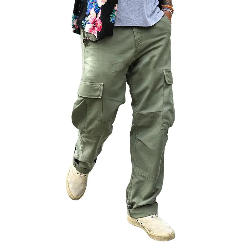 Men's Retro Casual Solid Color Multi-Pocket Work Pants 13852217TO sold by Manly