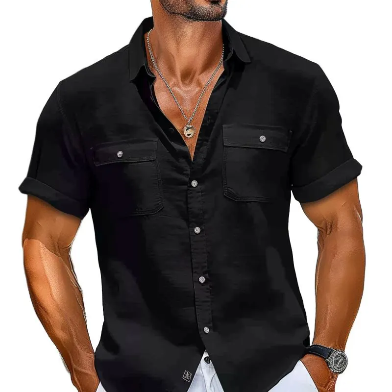 Men's Solid Color Casual Lapel Short-sleeved Shirt 81106088X sold by Manly