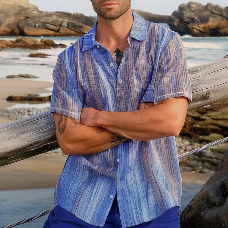 Men's Casual Color Striped Short Sleeve Shirt 20835030TO sold by Manly product image thumbnail 2
