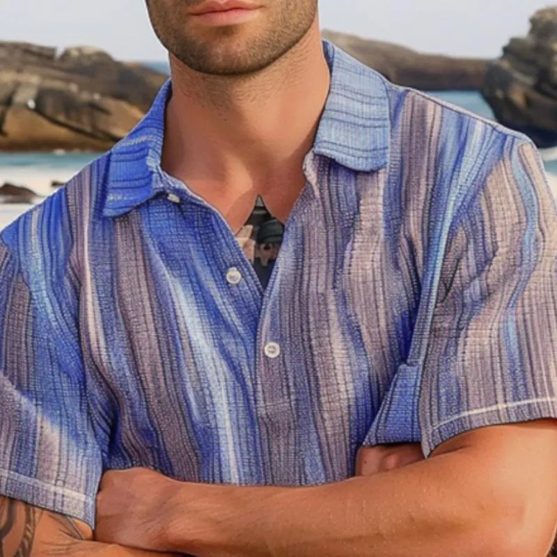 Men's Casual Color Striped Short Sleeve Shirt 20835030TO sold by Manly product image thumbnail 3