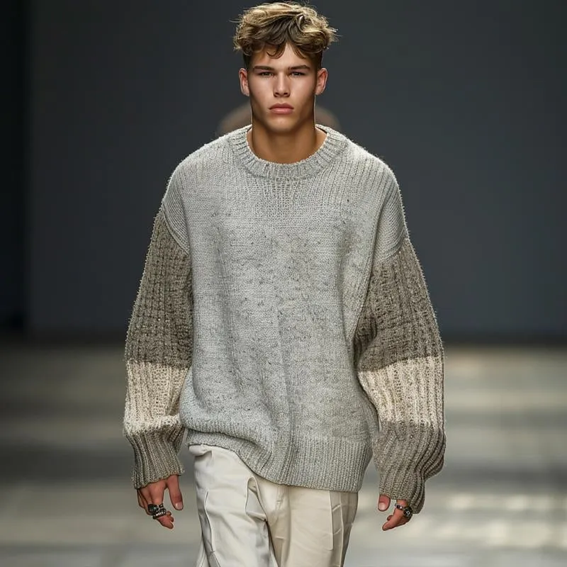 Men's Fashion Colorblock Round Neck Loose Knitted Long Sleeve Pullover Sweater 35107826M sold by Manly product image thumbnail 2