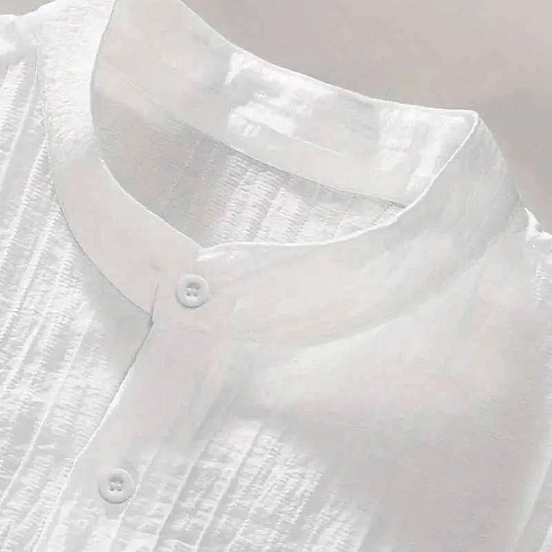 Men's Cotton and Linen Stand Collar Solid Color Short-sleeved Shirt 51810068X sold by Manly product image thumbnail 4
