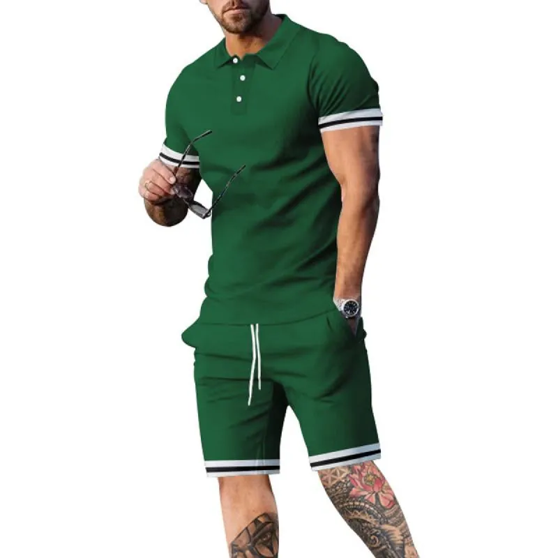 Men's Casual Solid Color Short Sleeve Polo Shirt Shorts Set 38788710Y sold by Manly