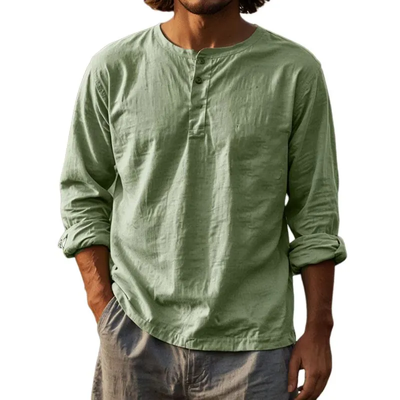 Men's Solid Color Henley Collar Long Sleeve Casual Shirt 82747561Z sold by Manly
