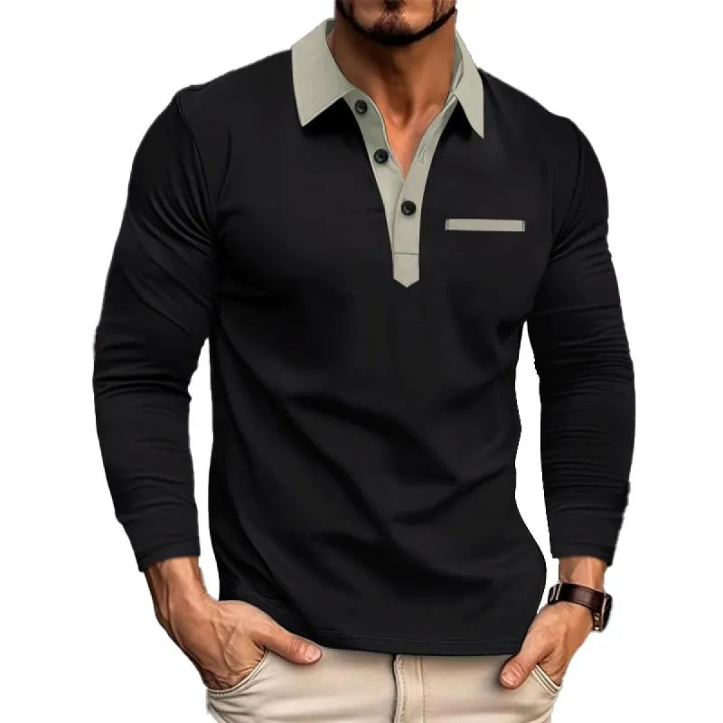Men's Long Sleeve Lapel Color Block POLO Shirt 90958638X sold by Manly