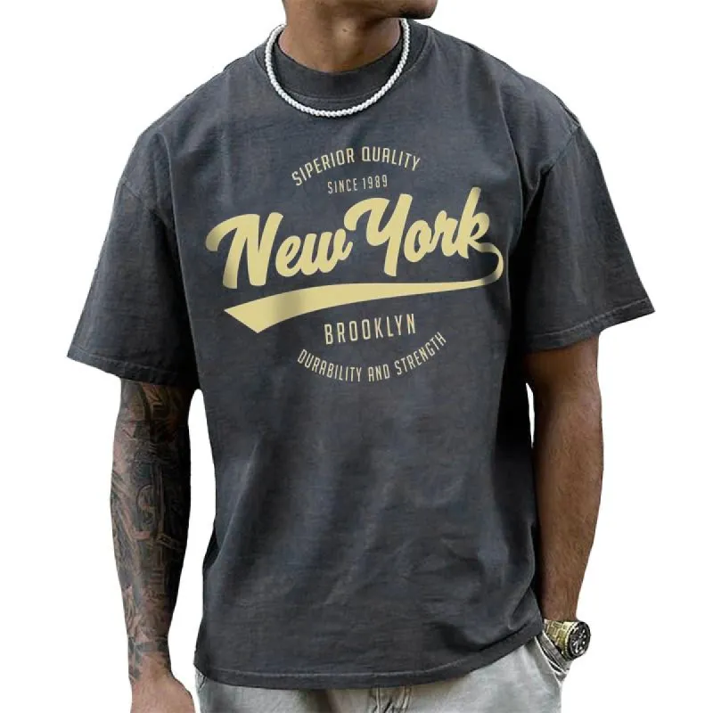 Men's Casual Retro Letter Print Short Sleeve T-Shirt 11038627TO sold by Manly