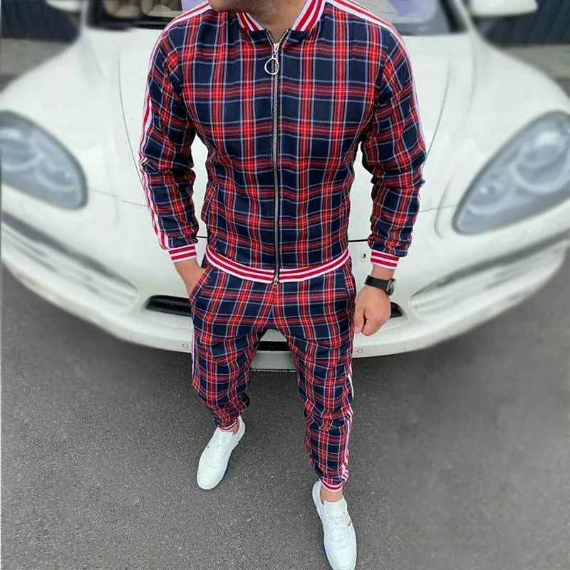 Men's Retro Casual Plaid Print Zipper Two-Piece Set 29572226TO sold by Manly product image thumbnail 2