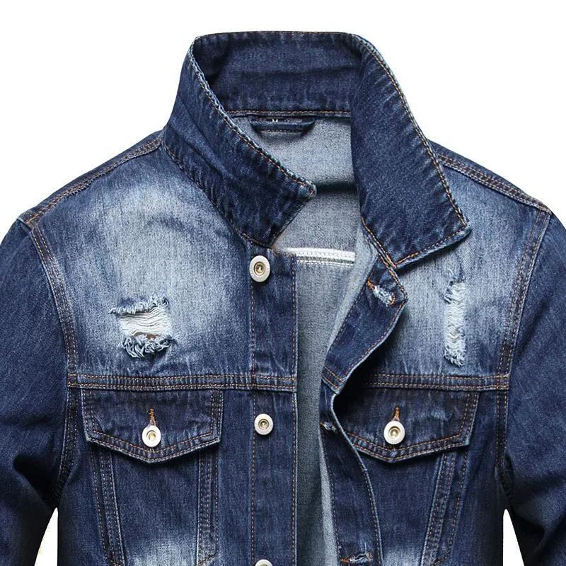 Men's Casual Lapel Collar Ripped Denim Jacket 29396432Y sold by Manly product image thumbnail 3