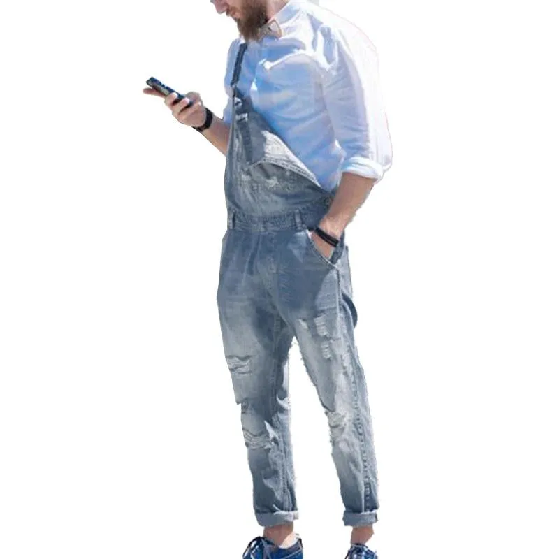 Men's Camisole Denim Romper Ripped Denim Overalls 77068976X sold by Manly product image thumbnail 5