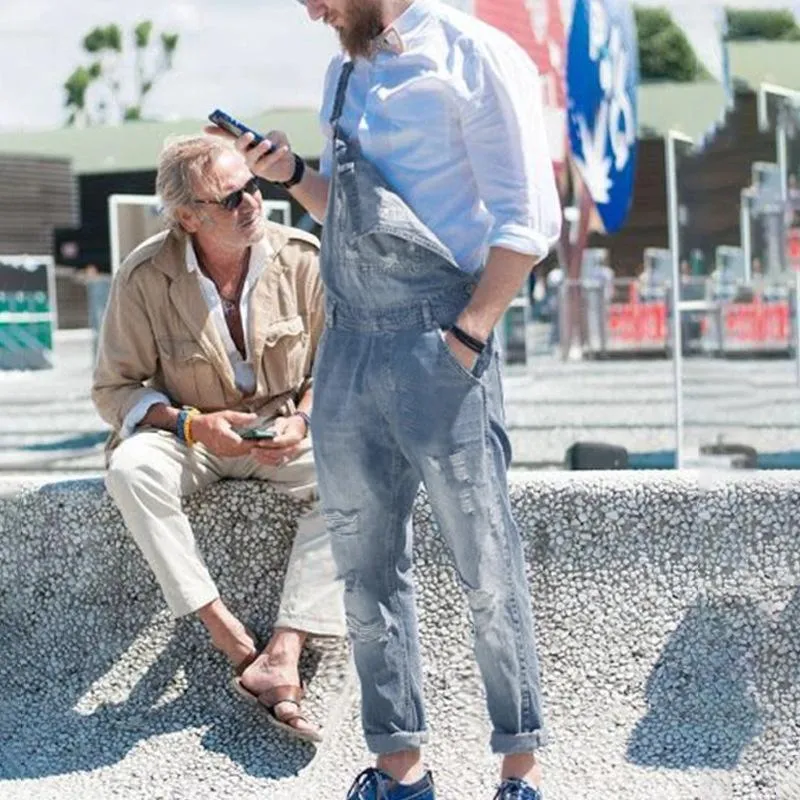 Men's Camisole Denim Romper Ripped Denim Overalls 77068976X sold by Manly product image thumbnail 3