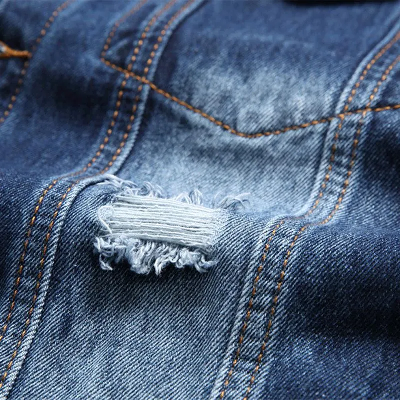 Men's Casual Lapel Collar Ripped Denim Jacket 29396432Y sold by Manly product image thumbnail 4